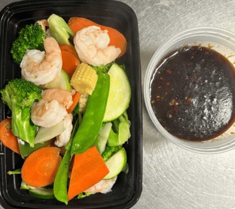 D4. Steamed Veggies & Shrimp.